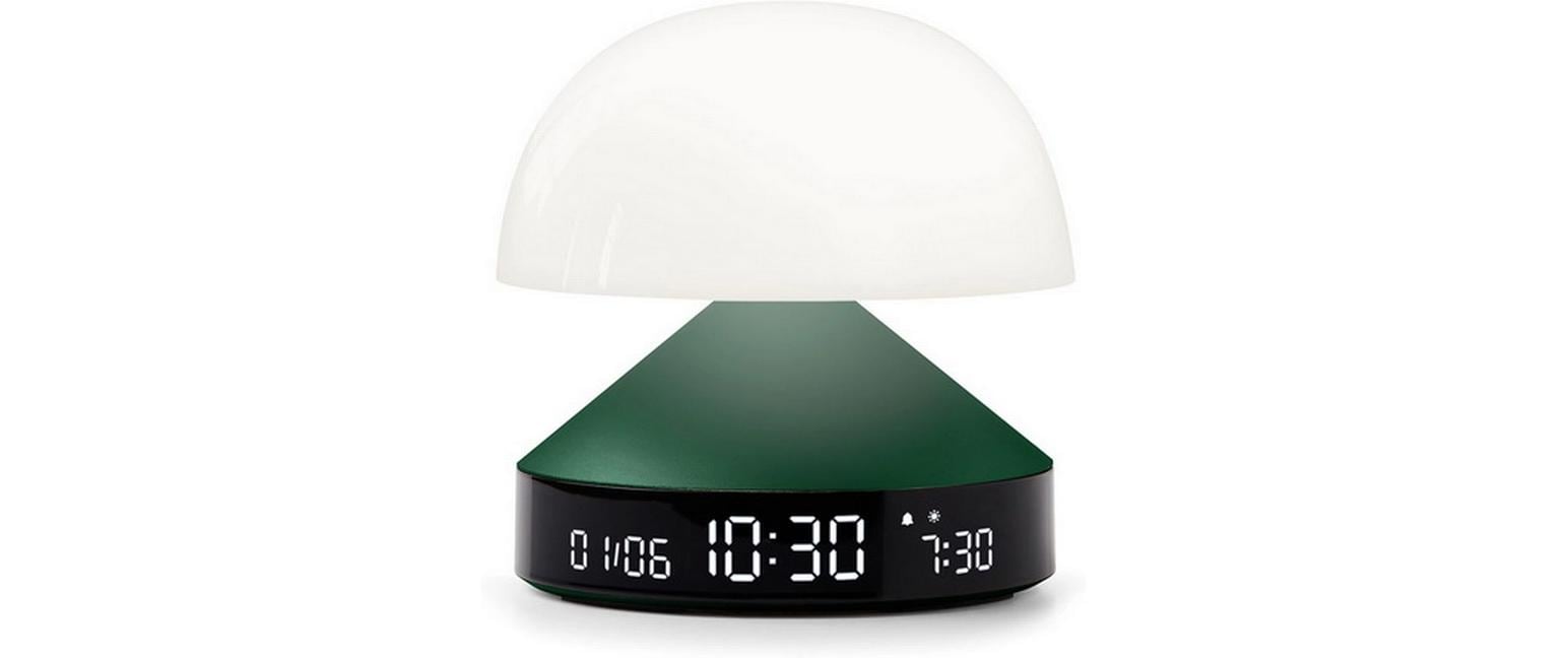 Lexon Lichtwecker Mina Sunrise – digital – 11 × 11 cm, dunkelgrün, Aluminium, USB, 5 Wecktöne