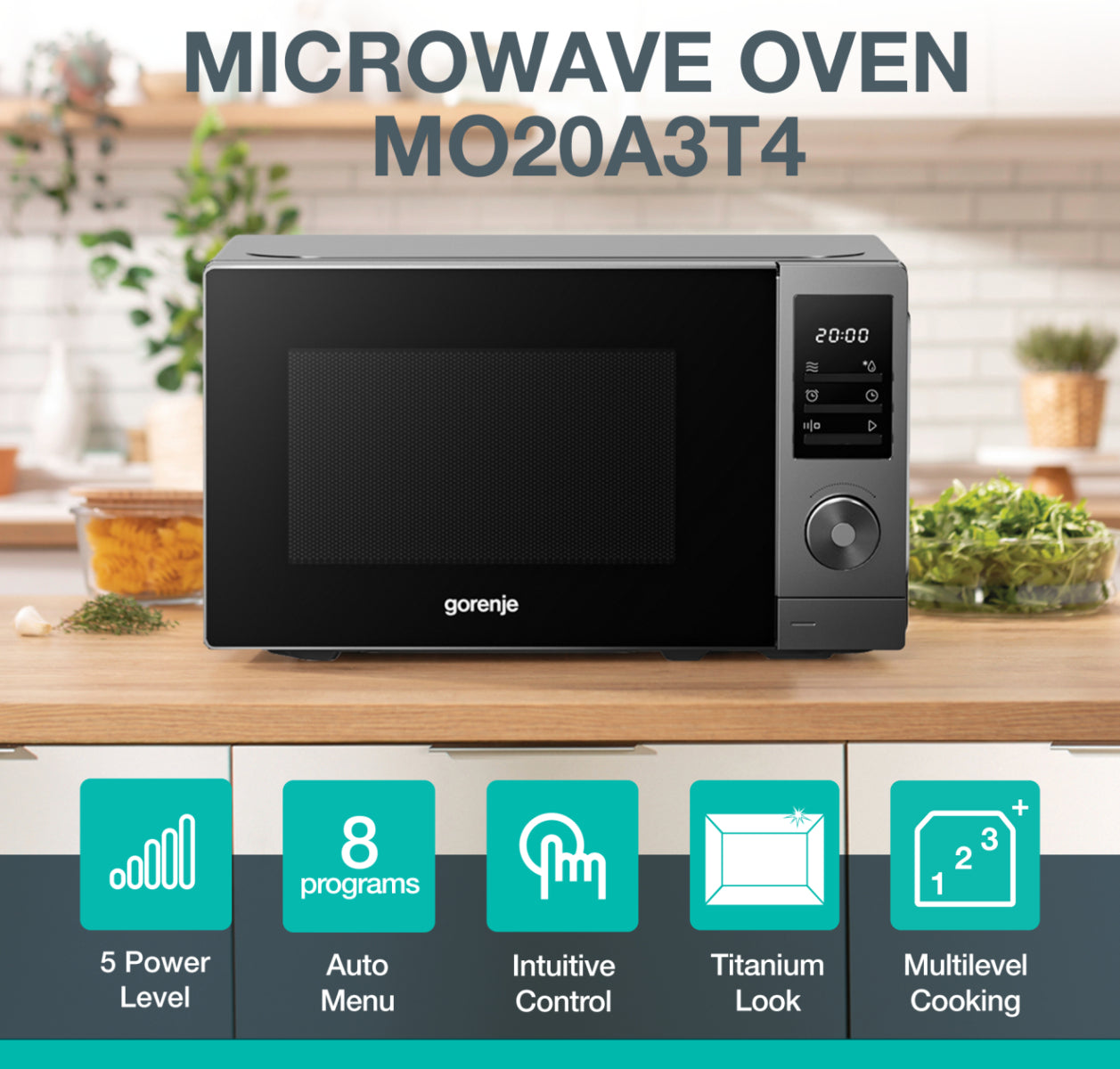Gorenje Solo-Mikrowelle MO20A3T4 – 20 l, 700 W – schwarz/grau