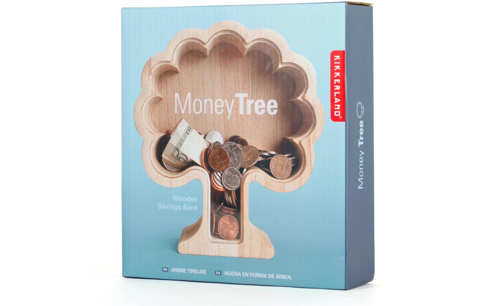 Kikkerland Spardose Baum – Mischholz & MDF & Acryl & Metall, natur – 19 × 17,1 × 5 cm