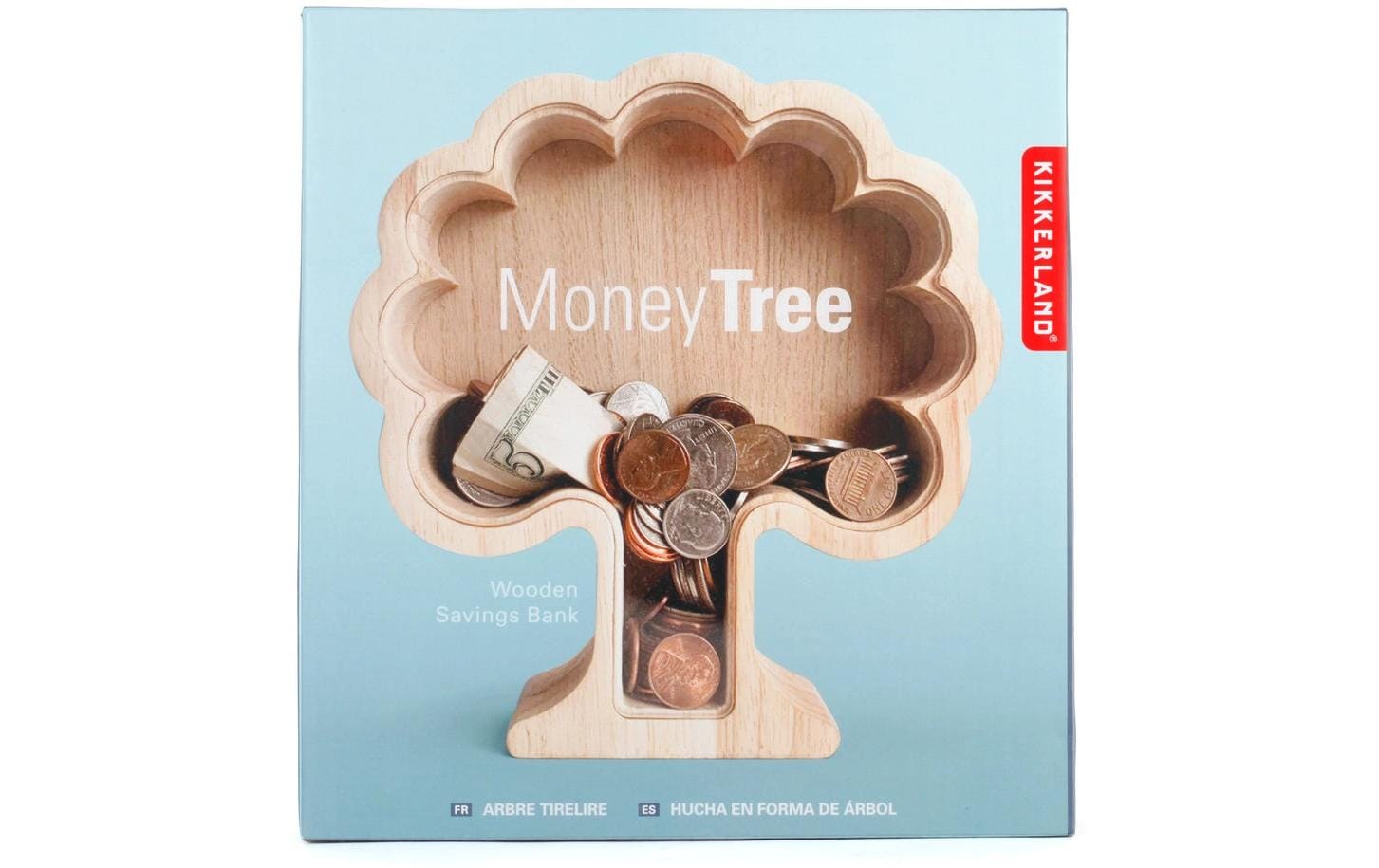 Kikkerland Spardose Baum – Mischholz & MDF & Acryl & Metall, natur – 19 × 17,1 × 5 cm