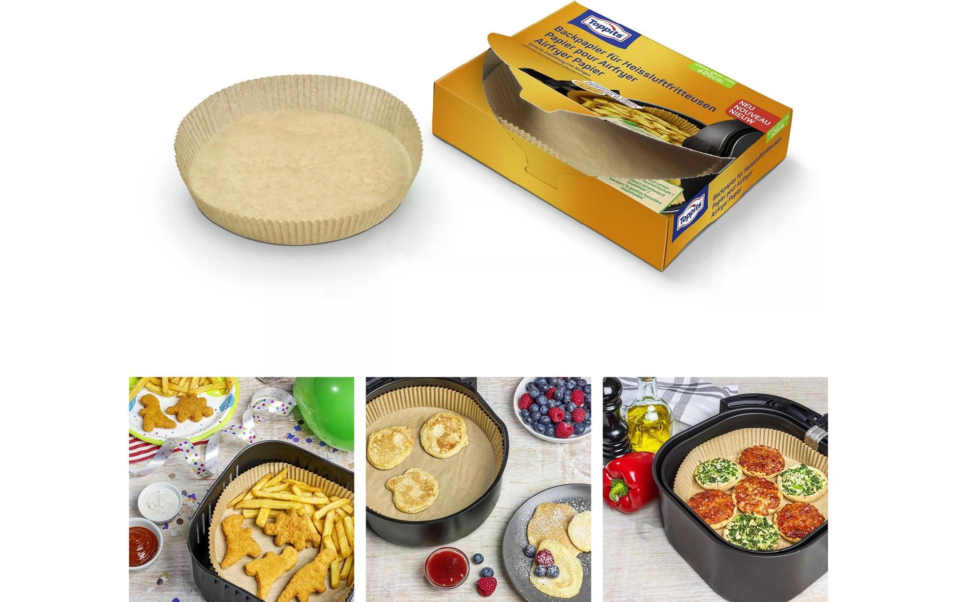 Toppits Backpapier-Schalen für Heissluftfritteusen – Ø 20 cm, 20 Stk.