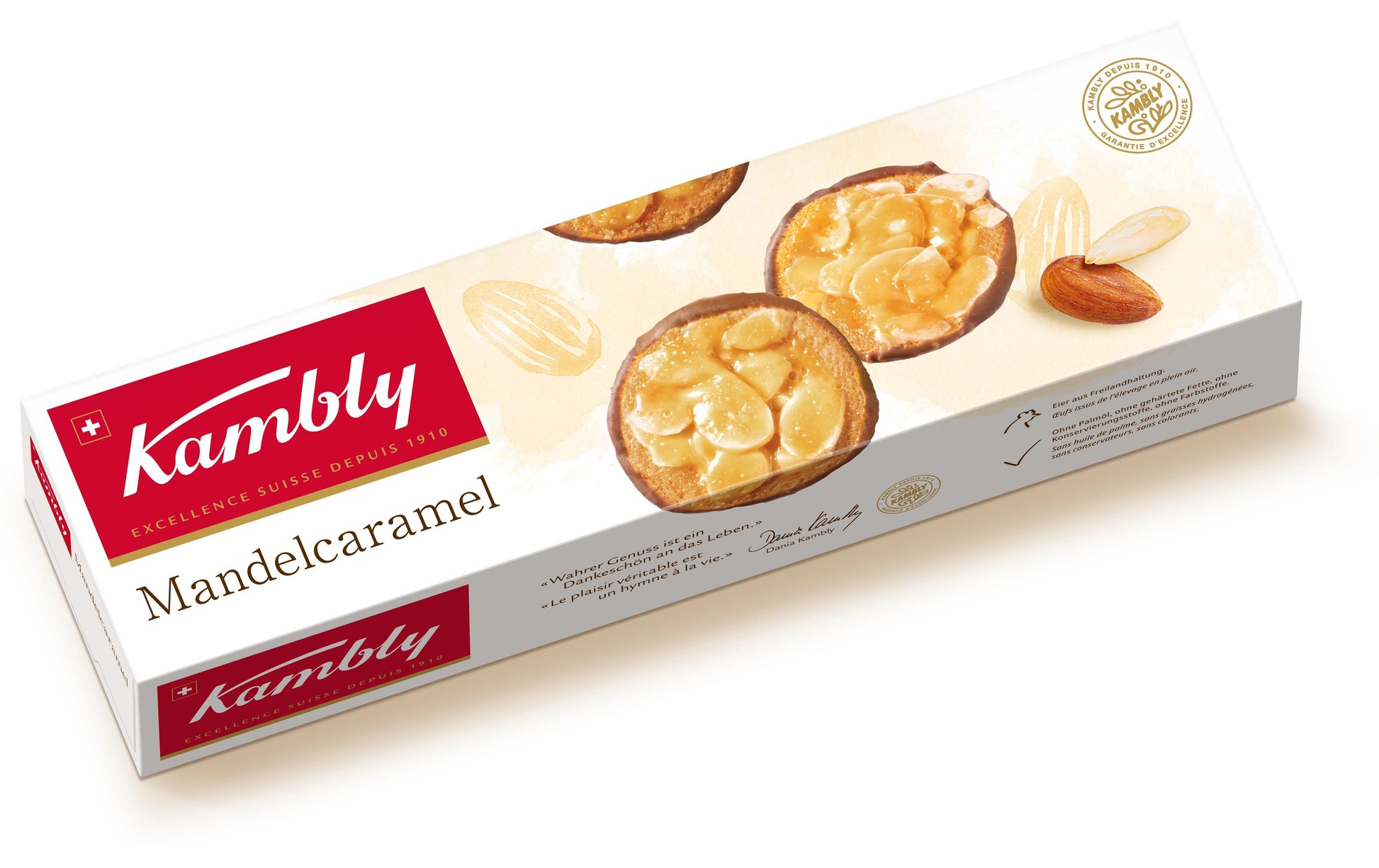 Kambly Mandelcaramel Guetzli – Karamellisierte Mandeln, Schweizer Milchschokolade – 100 g