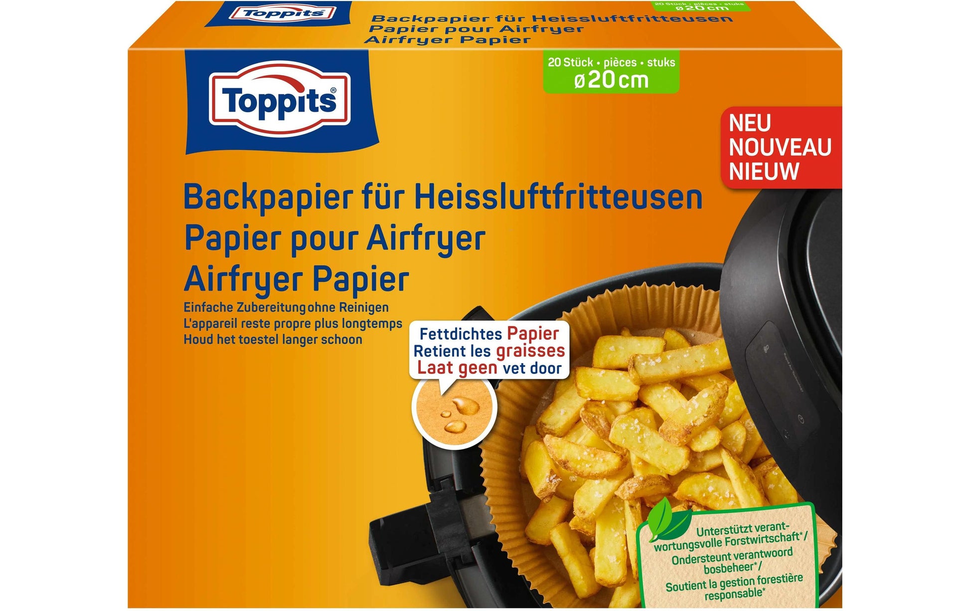 Toppits Backpapier-Schalen für Heissluftfritteusen – Ø 20 cm, 20 Stk.