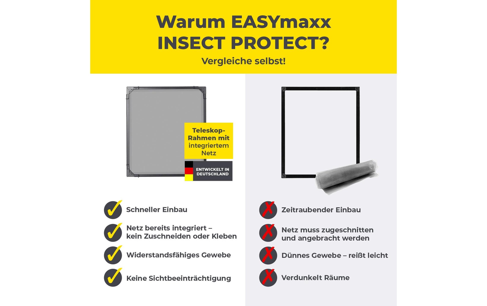 EASYmaxx Fenster-Fliegengitter – 73–120 × 83–140 cm – Anthrazit – Nylon – Aluminium-Rahmen