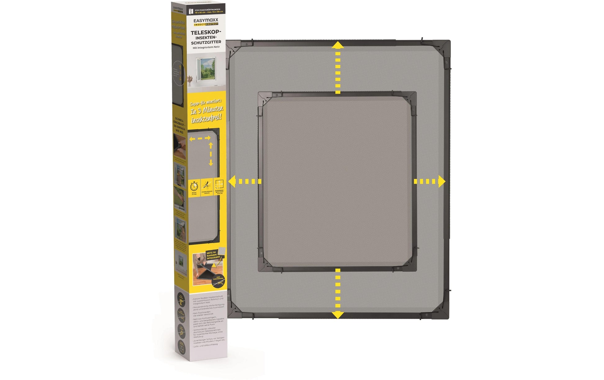 EASYmaxx Fenster-Fliegengitter – 73–120 × 83–140 cm – Anthrazit – Nylon – Aluminium-Rahmen