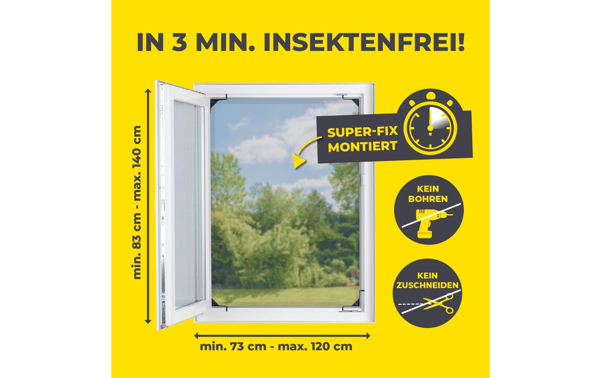 EASYmaxx Fenster-Fliegengitter – 73–120 × 83–140 cm – Anthrazit – Nylon – Aluminium-Rahmen