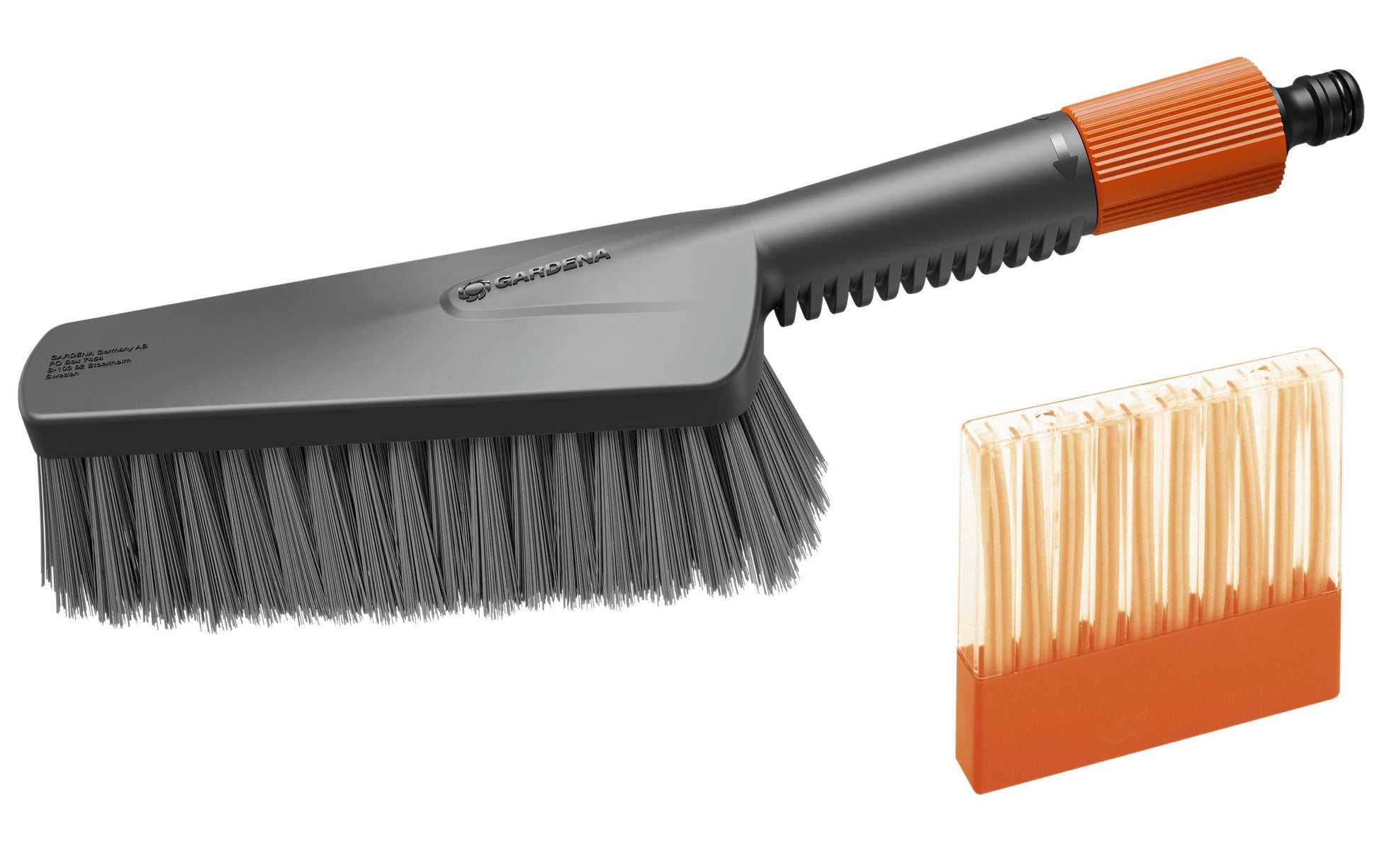 Gardena Scheuerbürste – 32×8,4×10,8 cm, grau/orange, mit Handbürste M, weich