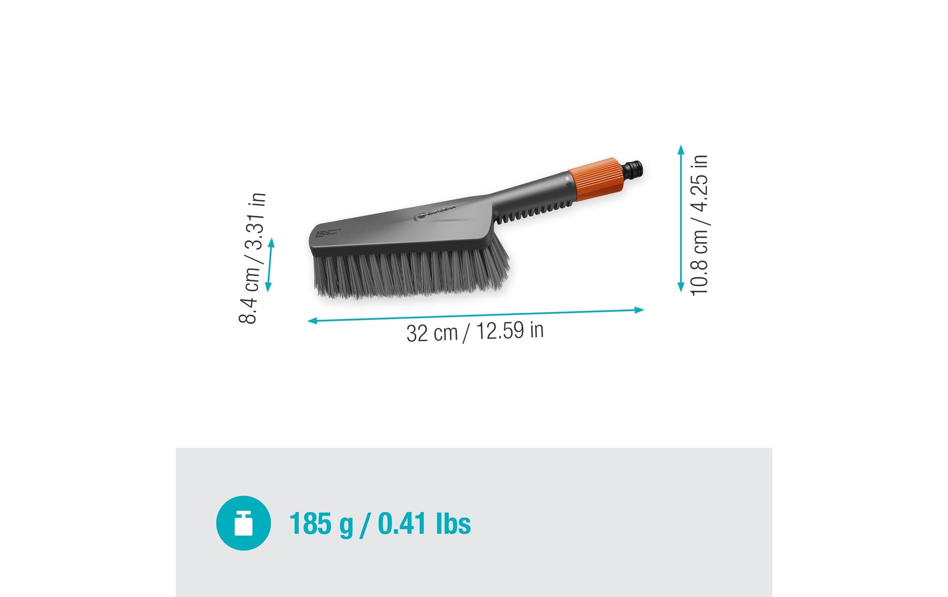 Gardena Scheuerbürste – 32×8,4×10,8 cm, grau/orange, mit Handbürste M, weich