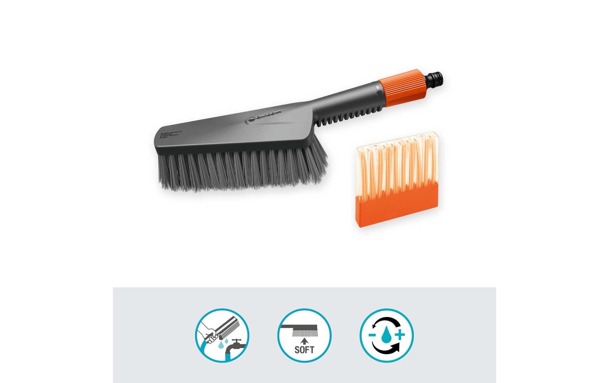 Gardena Scheuerbürste – 32×8,4×10,8 cm, grau/orange, mit Handbürste M, weich