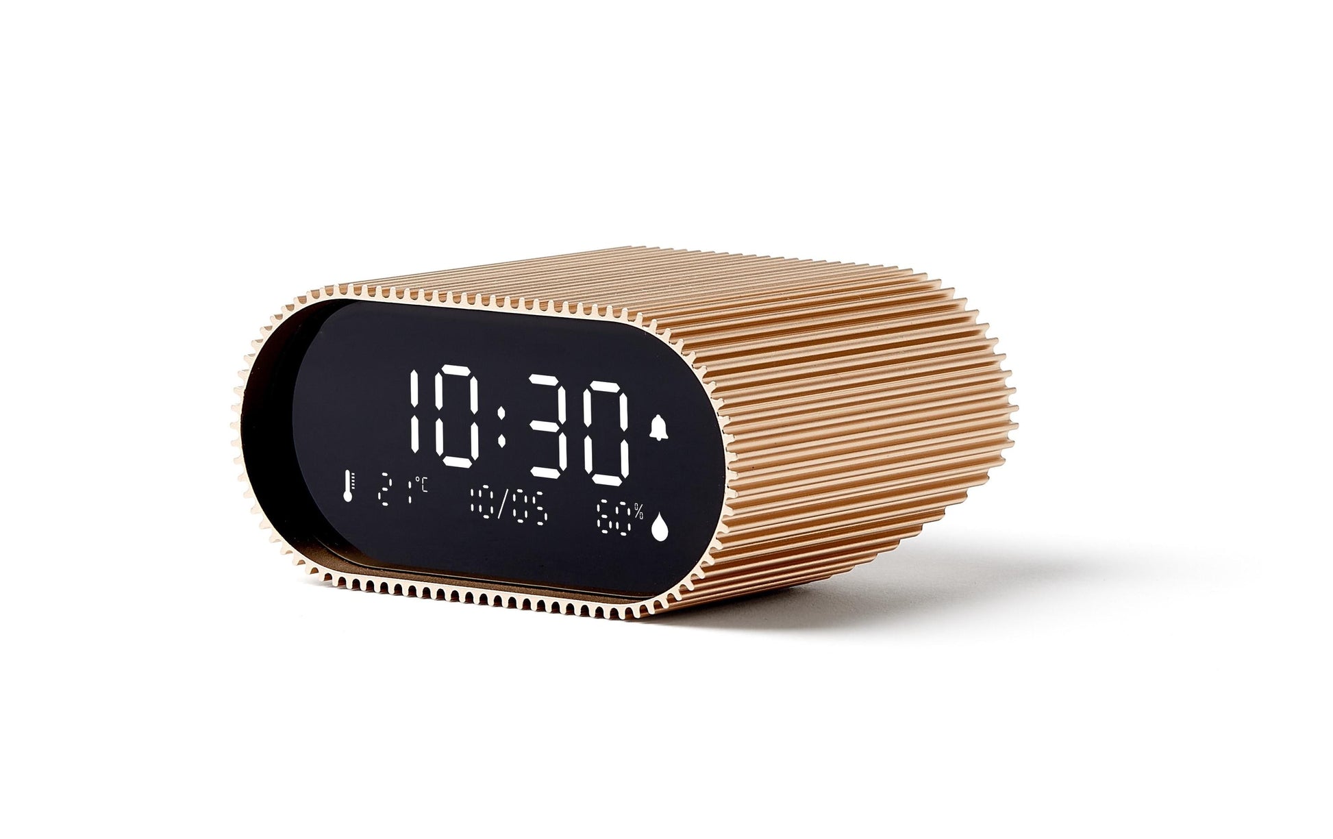 LEXON Wecker Ray Clock – digital – 9,0 × 7,4 × 4,4 cm, gold, Aluminium, Schlummerfunktion, Thermometer