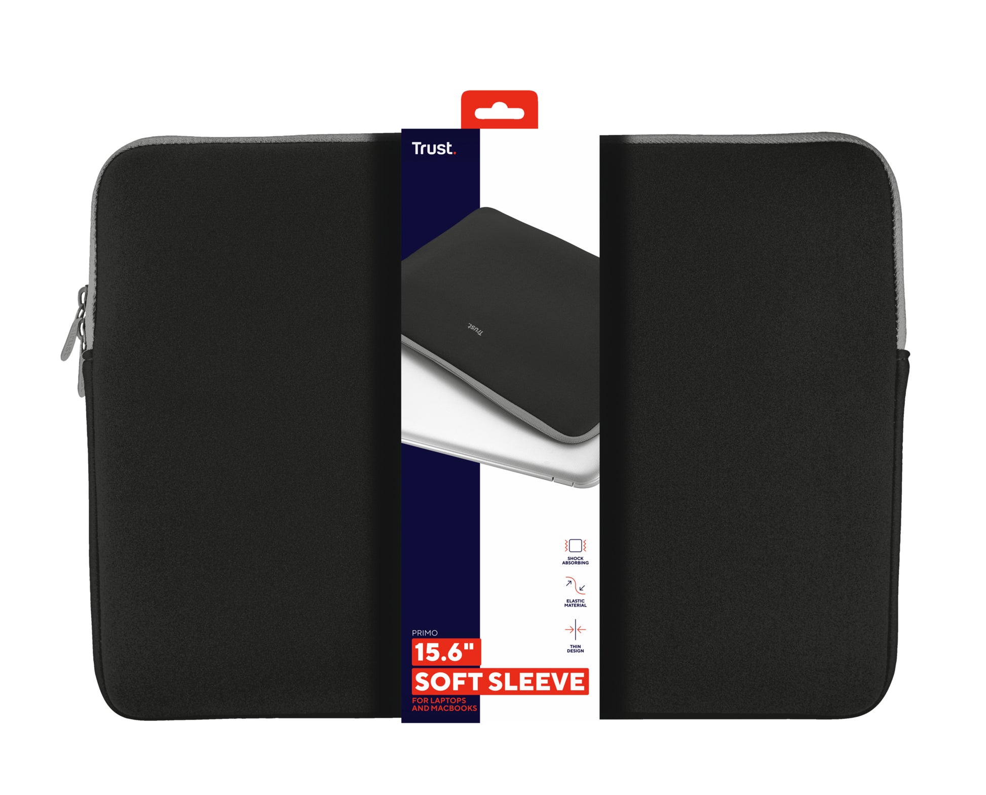 Trust Primo Soft Sleeve Notebook-Schutzhülle – für Notebooks bis 15,6", Stossschutz, Neopren, Schwarz
