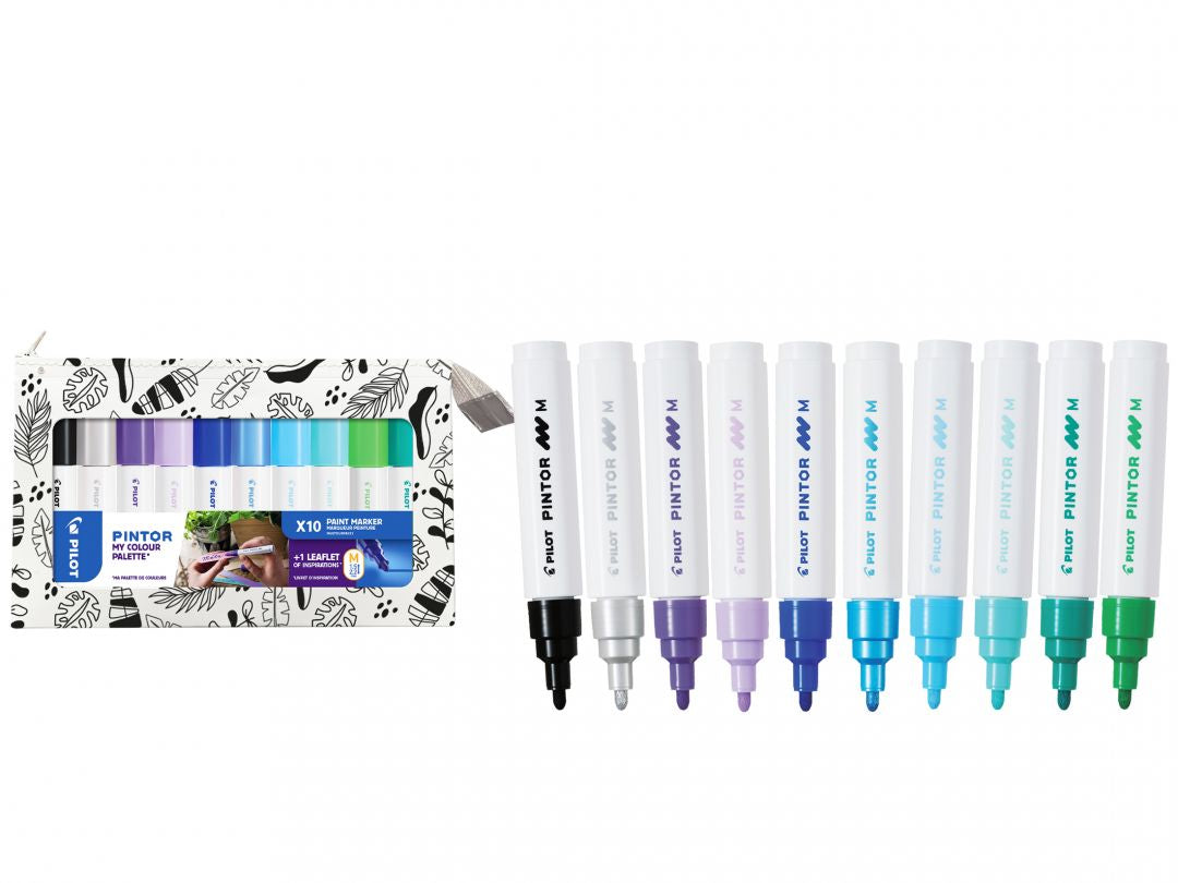 Pilot Pigmentmarker Pintor – Rundspitze 1,5-2,2 mm – Sortiert – 10er-Set – Für dunkles Papier geeignet
