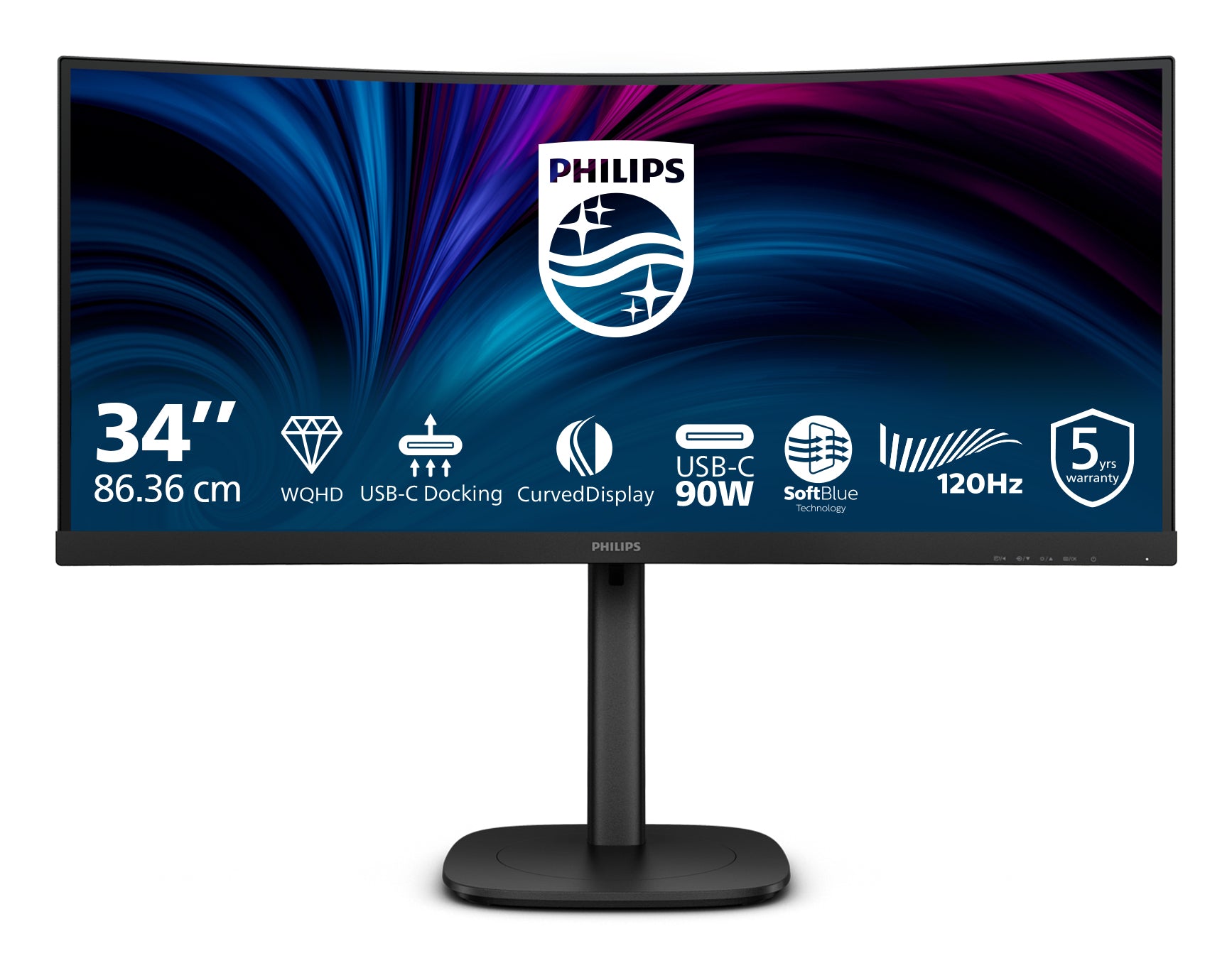 Philips 34B2U3600C/00 – Monitor, 34", VA, 120 Hz, Gebogen, USB-Hub, Adaptive Sync, Lautsprecher, Schwarz