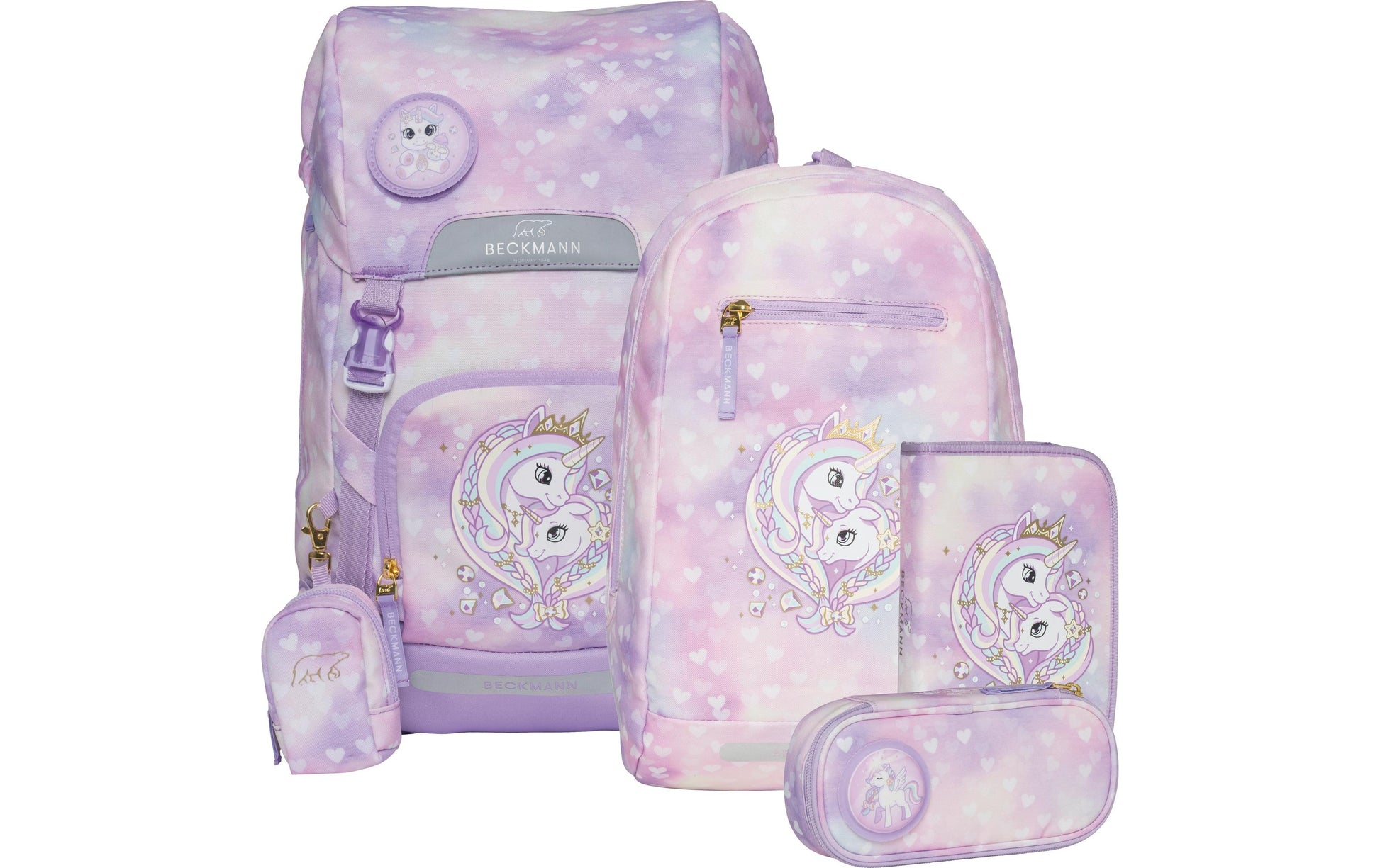 Beckmann Classic – Schulrucksack-Set 6-teilig, Unicorn Princess, 22 l, 24×37×25 cm