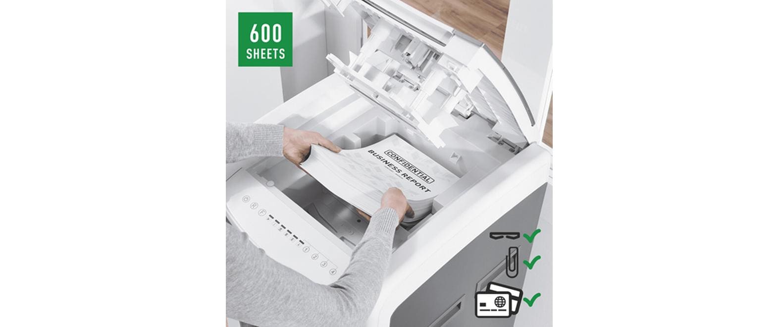 Leitz bürogeräte Leitz IQ Autofeed Office600 – Aktenvernichter mit Autofeed, DIN P-5, Mikroschnitt 2 × 15 mm, 100 Blatt, 34 l