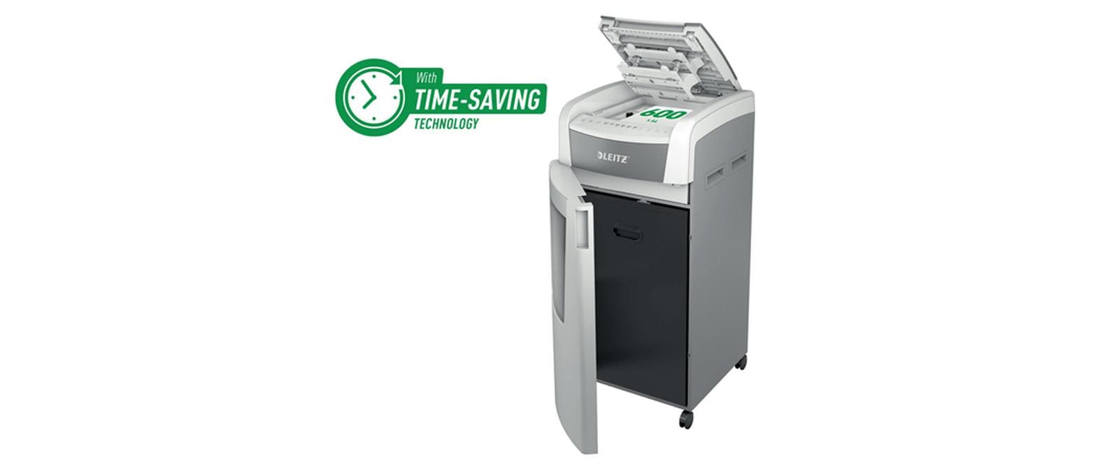 Leitz bürogeräte Leitz IQ Autofeed Office600 – Aktenvernichter mit Autofeed 600 Blatt, DIN P-4, Partikelschnitt 4 × 30 mm, 110