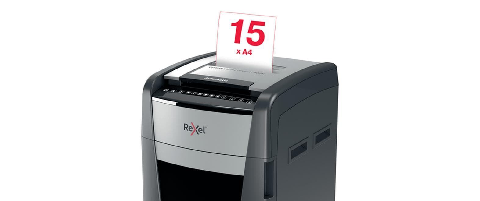 Rexel Optimum AutoFeed+ 600X – Aktenvernichter mit Autofeed 600 Blatt, DIN P-4, Partikelschnitt 4 × 36 mm, 15