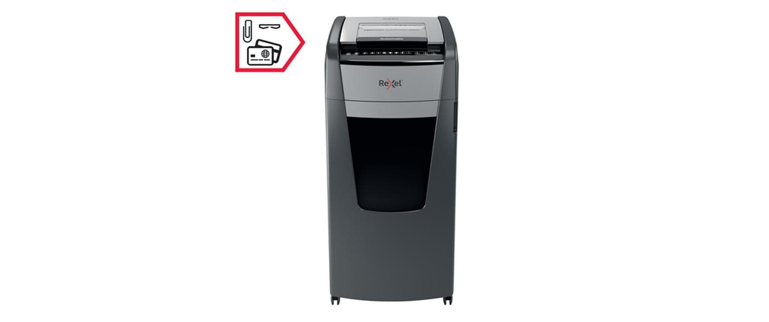 Rexel Optimum AutoFeed+ 600X – Aktenvernichter mit Autofeed 600 Blatt, DIN P-4, Partikelschnitt 4 × 36 mm, 15