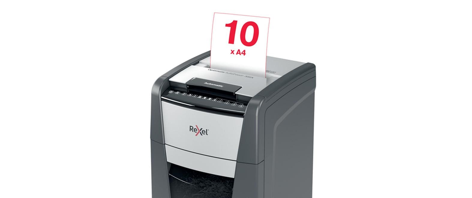 Rexel Optimum AutoFeed+ – Aktenvernichter mit Autofeed 300 Blatt, DIN P-4, Partikelschnitt 4 × 25 mm, 60 l