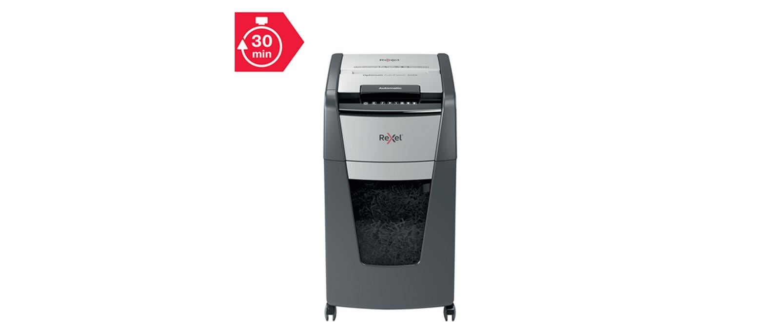 Rexel Optimum AutoFeed+ 225X – Aktenvernichter mit Autofeed 225 Blatt, DIN P-4, Partikelschnitt 4 × 25 mm, 60