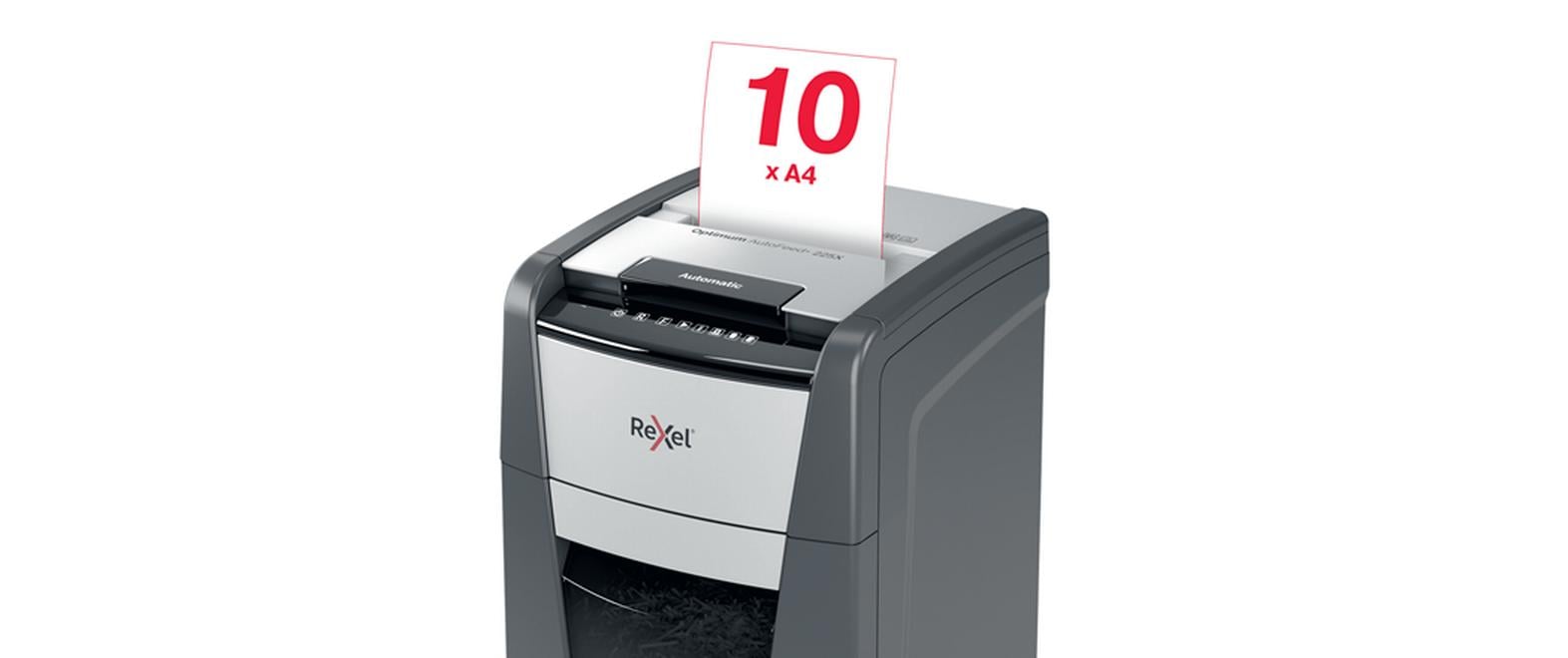 Rexel Optimum AutoFeed+ 225X – Aktenvernichter mit Autofeed 225 Blatt, DIN P-4, Partikelschnitt 4 × 25 mm, 60