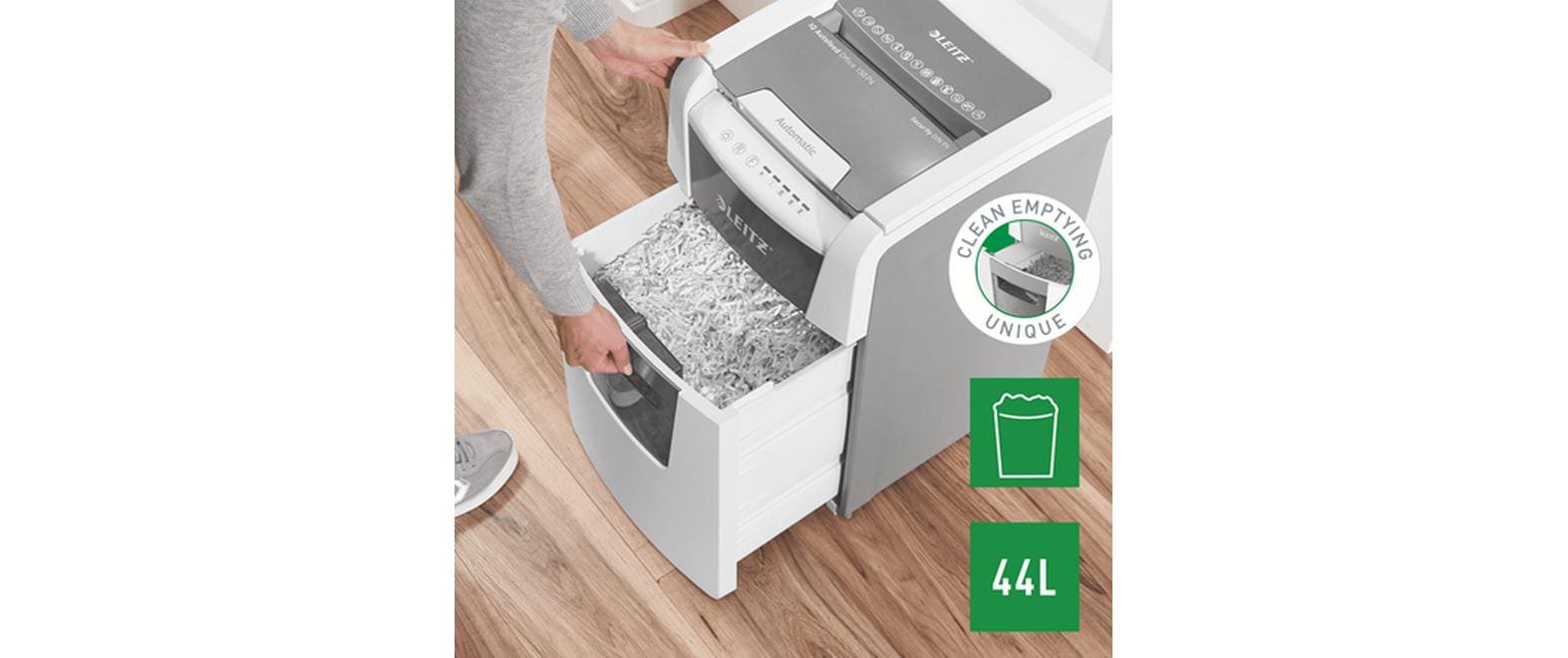 Leitz bürogeräte Leitz IQ Autofeed Office150 – Aktenvernichter mit Autofeed 150 Blatt, DIN P-4, Partikelschnitt 4 × 28 mm, 44 l