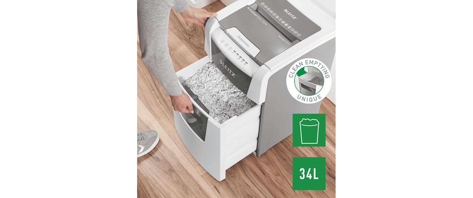 Leitz bürogeräte Leitz IQ Autofeed Office100 – Aktenvernichter mit Autofeed 100 Blatt, DIN P-4, Partikelschnitt 4 × 28 mm, 34 l
