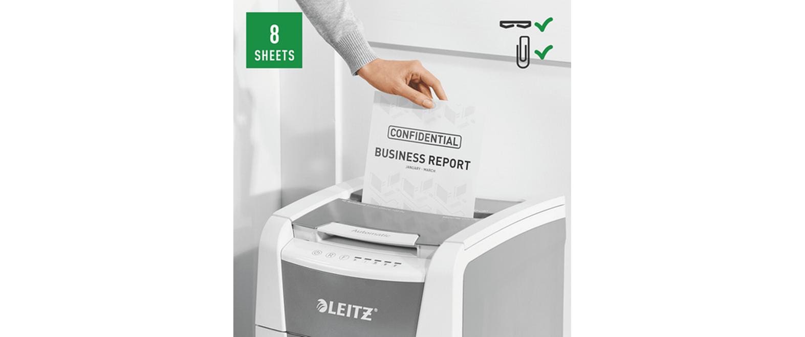 Leitz bürogeräte Leitz IQ Autofeed Office100 – Aktenvernichter mit Autofeed 100 Blatt, DIN P-4, Partikelschnitt 4 × 28 mm, 34 l