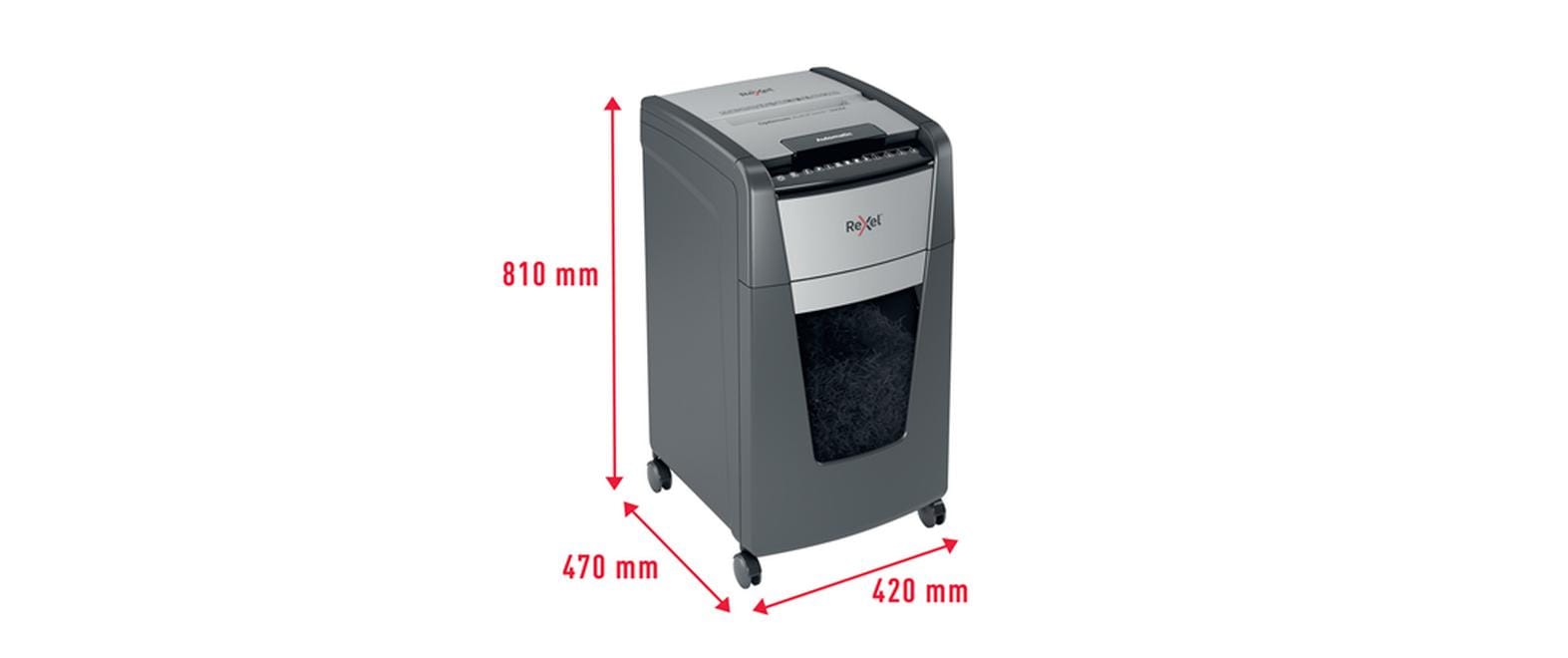 Rexel Optimum AutoFeed+ 300M – Aktenvernichter mit Autofeed 300 Blatt, DIN P-5, Mikroschnitt 2 × 15 mm, 60 l