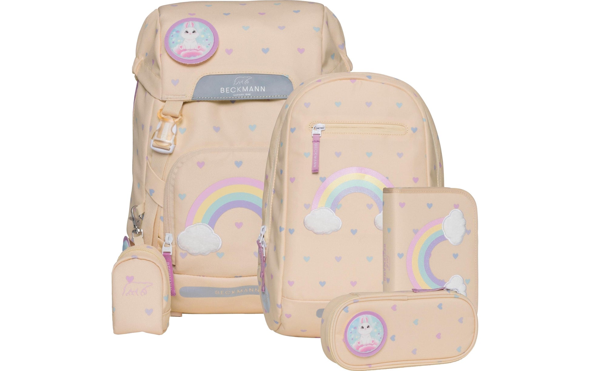 Beckmann Classic – Schulrucksack-Set 6-teilig, Yellow Heart, 22 l, 24×37×25 cm