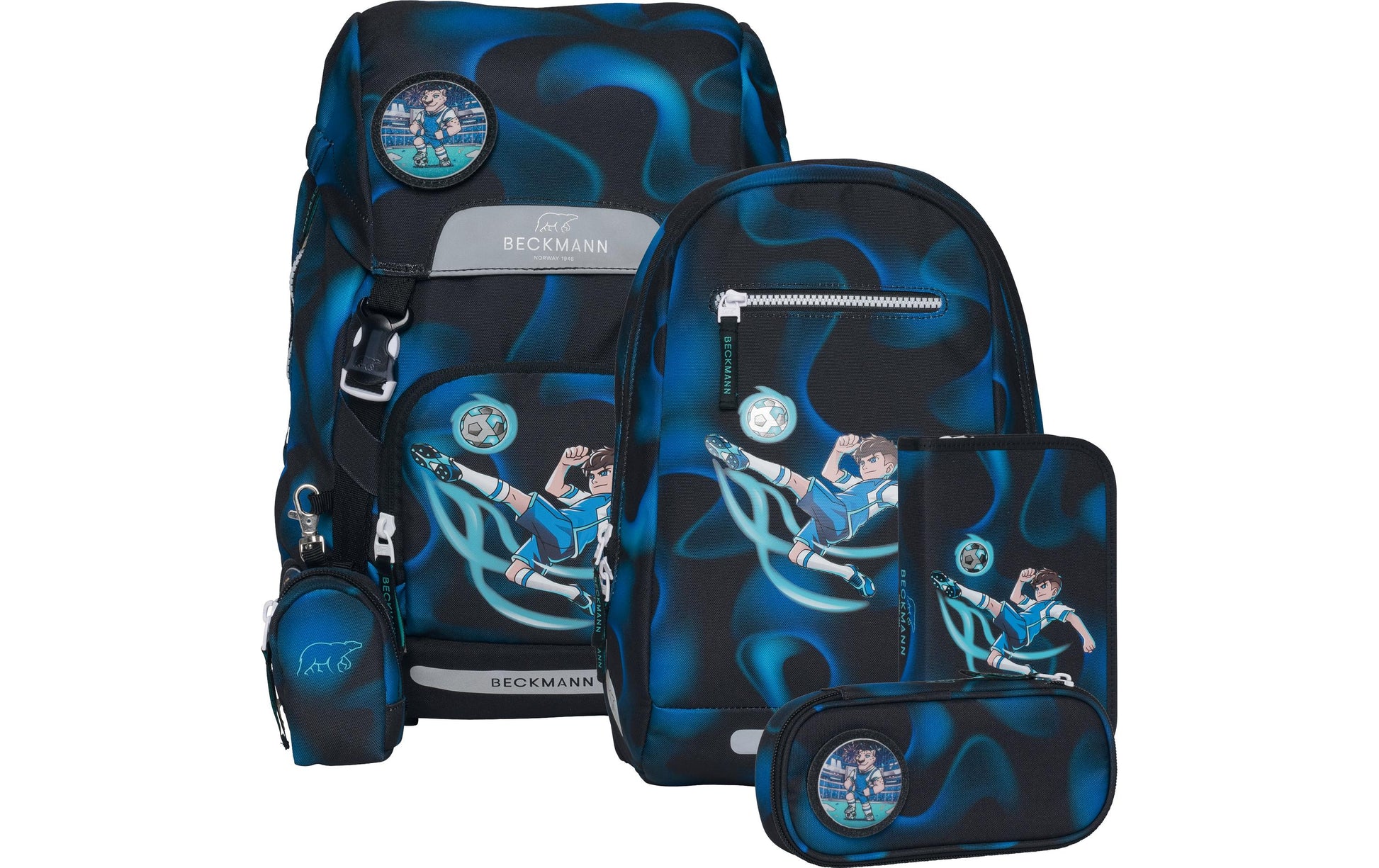 Beckmann Classic – Schulrucksack-Set 6-teilig, Fussball, 22 l, 24×37×25 cm