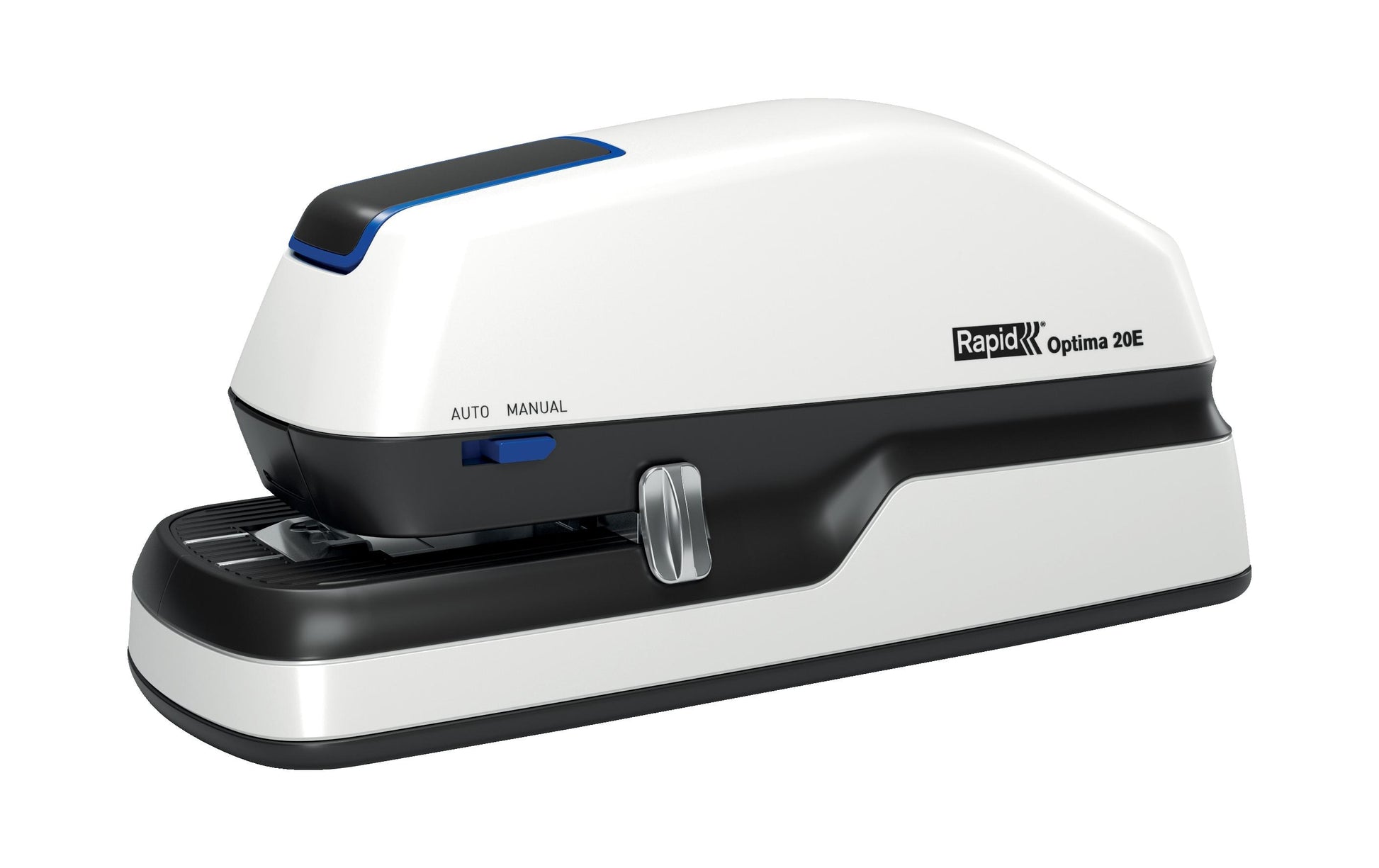 Rapid Optima 20E – Elektrischer Hefter, geschlossene Heftung, Einlegetiefe 42 mm, Weiss/Grau/Blau