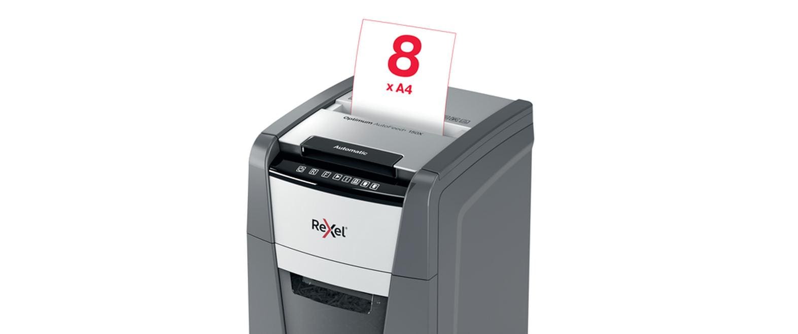 Rexel Optimum AutoFeed+ 150X – Aktenvernichter mit Autofeed 150 Blatt, DIN P-4, Partikelschnitt 4 × 28 mm, 44