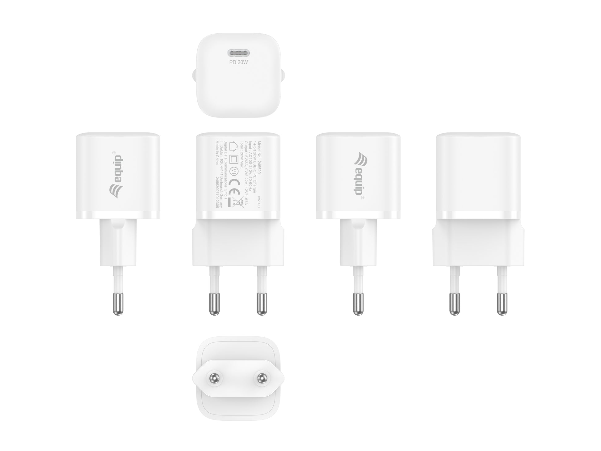 Equip USB-Ladegerät 20 W – USB-C×1 – PD 3.0, EU-Stecker (Typ C) – Weiss – Packung 25×