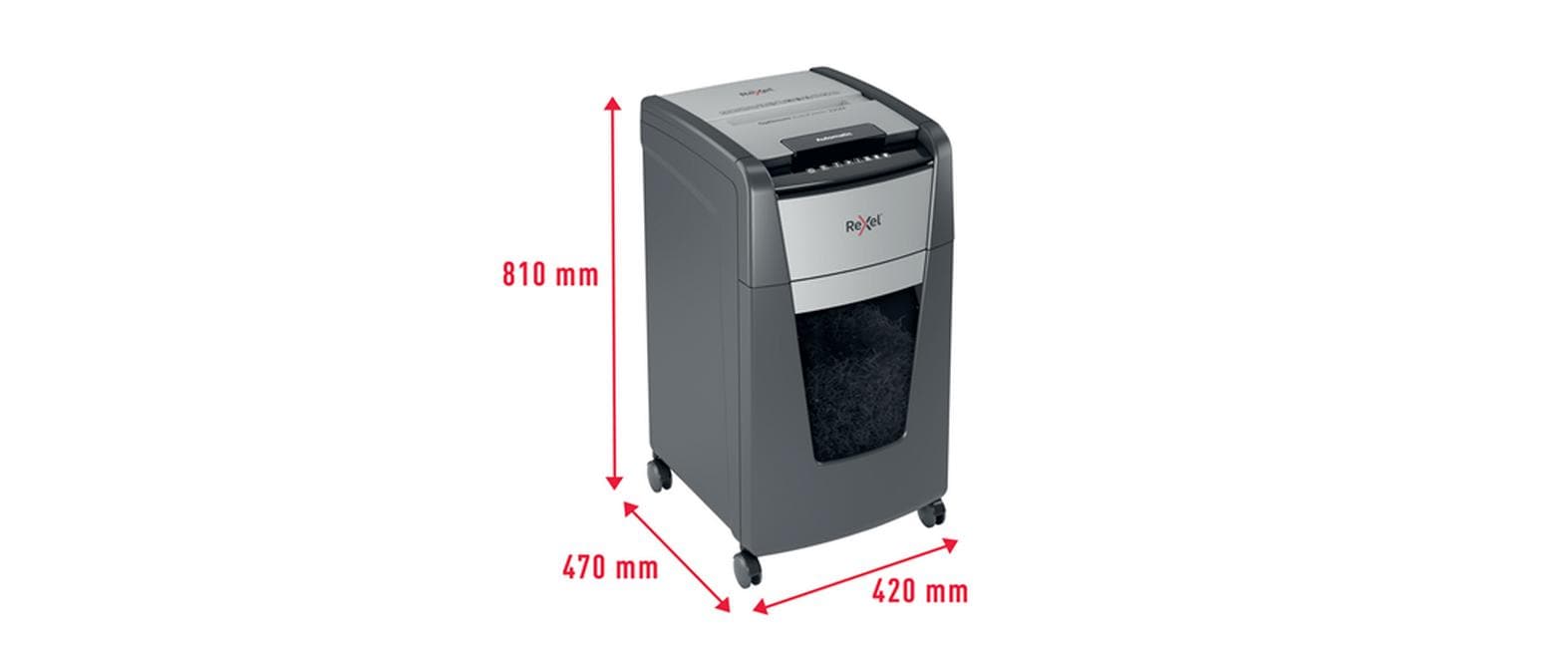 Rexel Optimum AutoFeed+ 225M – Aktenvernichter mit Autofeed 225 Blatt, DIN P-5, Mikroschnitt 2 × 15 mm, 60 l
