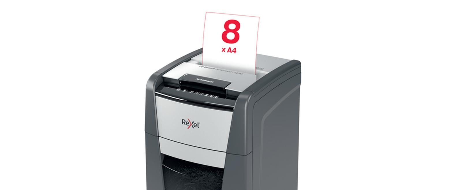Rexel Optimum AutoFeed+ 225M – Aktenvernichter mit Autofeed 225 Blatt, DIN P-5, Mikroschnitt 2 × 15 mm, 60 l