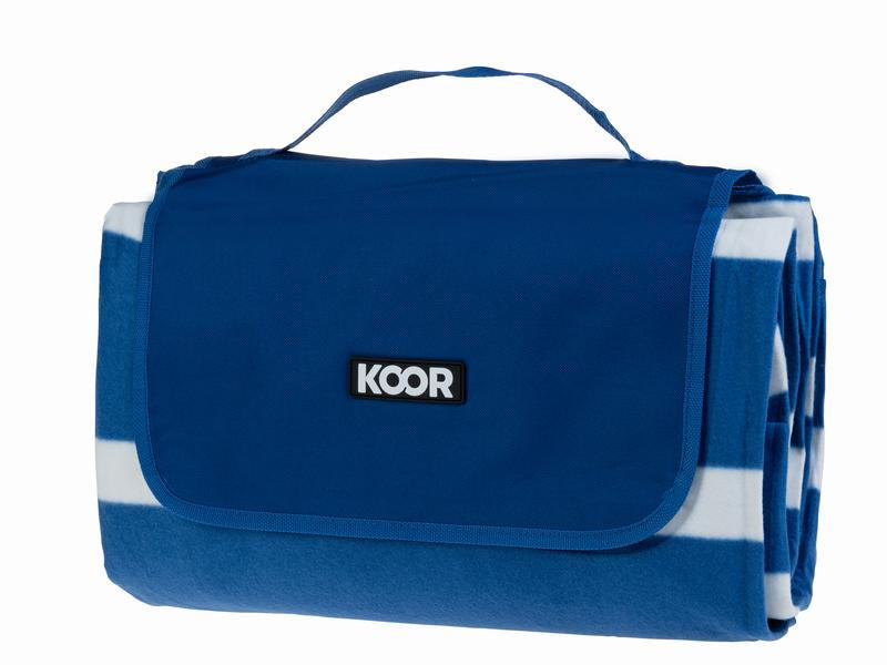 KOOR Wohndecke – Mikropolyester, Gestreift Blau/Weiss – 200 × 200 cm