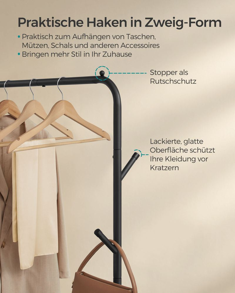 Songmics Garderobenständer (4 Haken, mit Rollen) – Stahl – Schwarz – 1550 mm