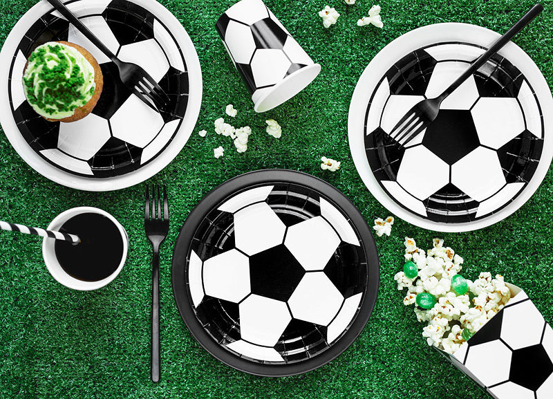 PartyDeco Teller, Papier/Karton – Ø 18 cm, Fussball, Schwarz/Weiss – 6 Stk.