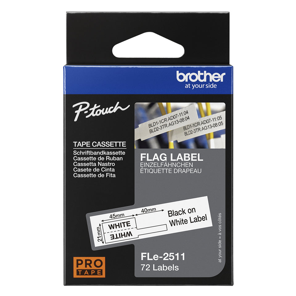 Brother Schriftband – 21 mm × 3,2 m, weiss, schwarz