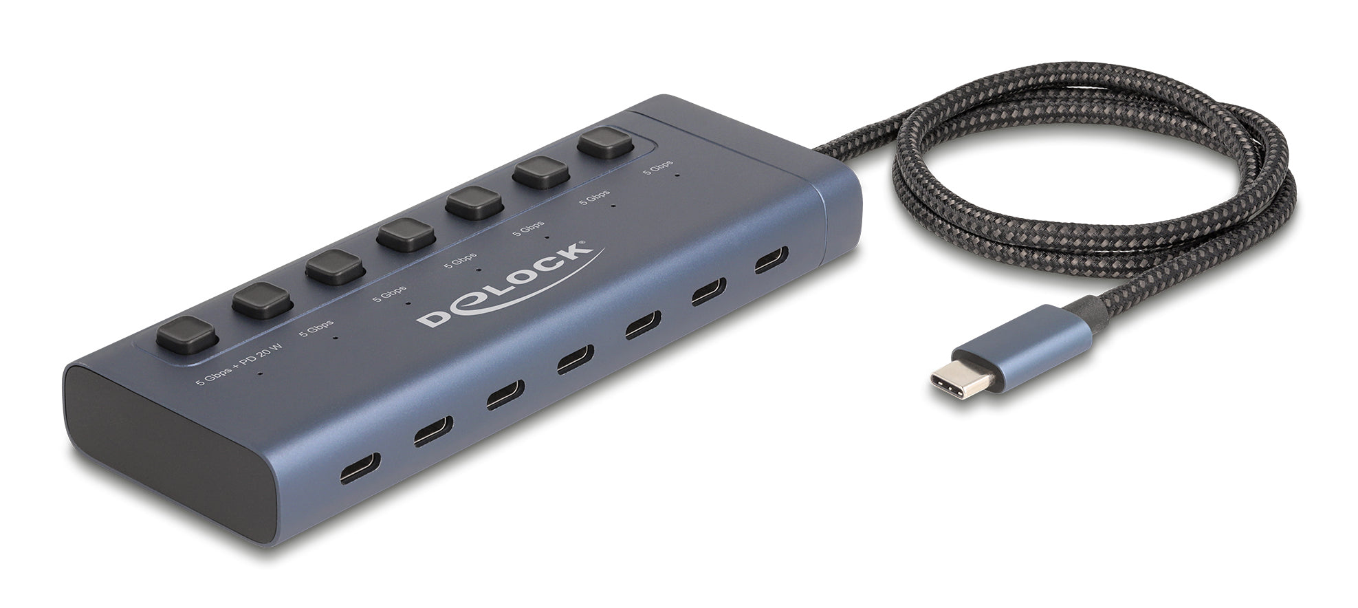 DeLOCK 63410 USB-Hub – USB-C, 7× USB-C, 20 W PD, für Windows/Mac/ChromeOS