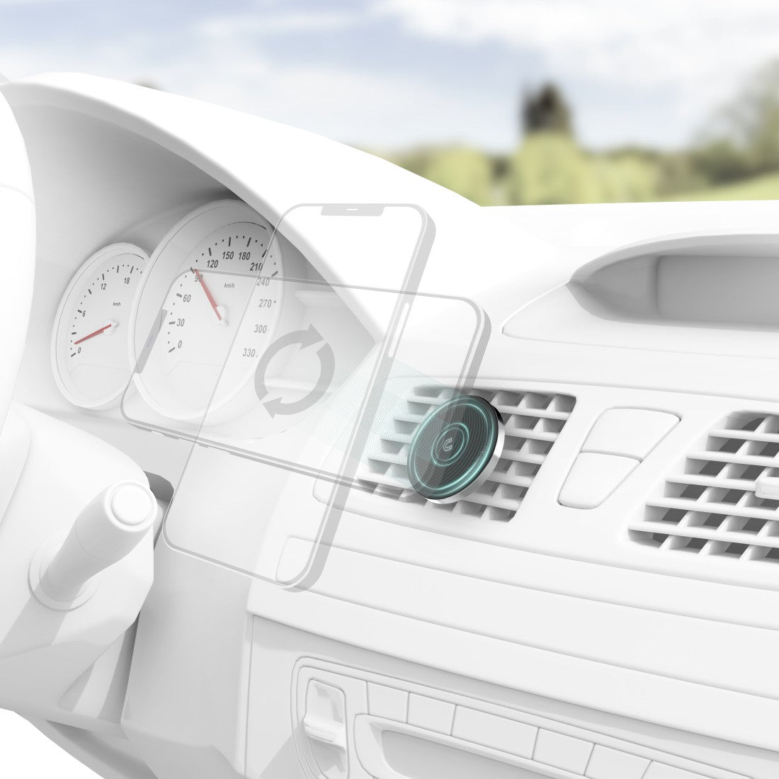 Hama MagLock – Auto-Halterung – Lüftungsschlitz, magnetisch – für iPhone 12–15 – Schwarz/Silber