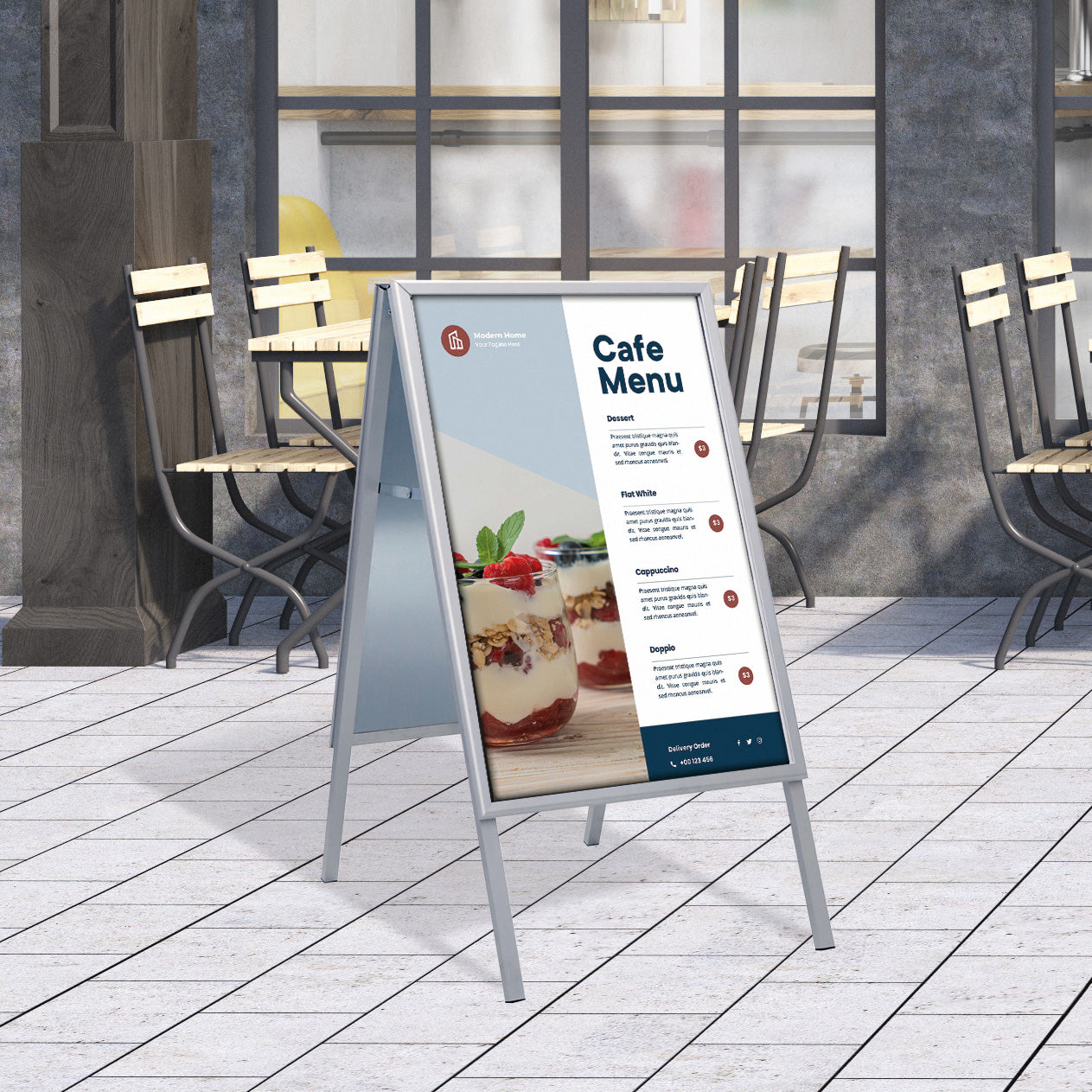 Europel Plakatständer – Silber, Aluminium, 790 × 100 × 1240 mm