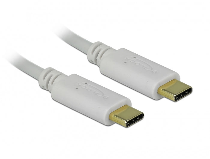 DeLOCK USB-C auf USB-C Kabel – 0,15 m – PD 100 W – E-Marker, Goldstecker – Weiss