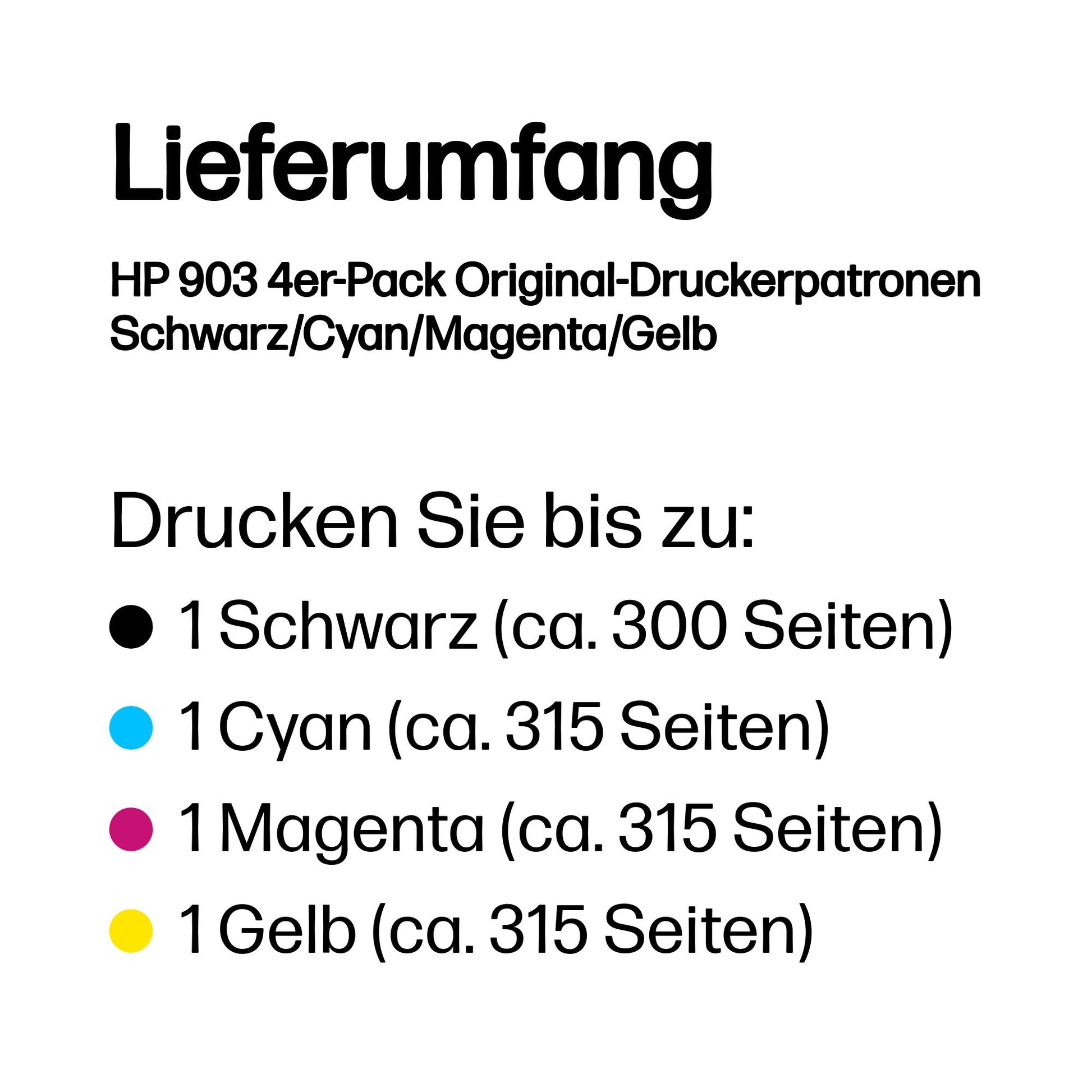 HP 903 Tintenpatronen-Multipack, Schwarz/Cyan/Magenta/Gelb (Original) – für OfficeJet 6950/OfficeJet Pro 6974
