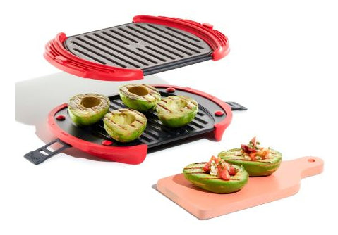 Lékué Mikrowellen-Grill, 20,7 × 27 × 4,4 cm, Silikon, Rot/Schwarz