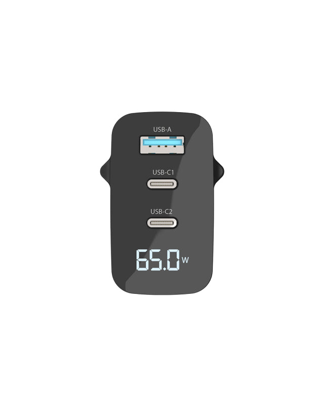 Sitecom CH-1002 USB-Ladegerät 65 W – USB-C×2, USB-A×1 – PD, GaN – EU-Stecker (Typ C) – Schwarz