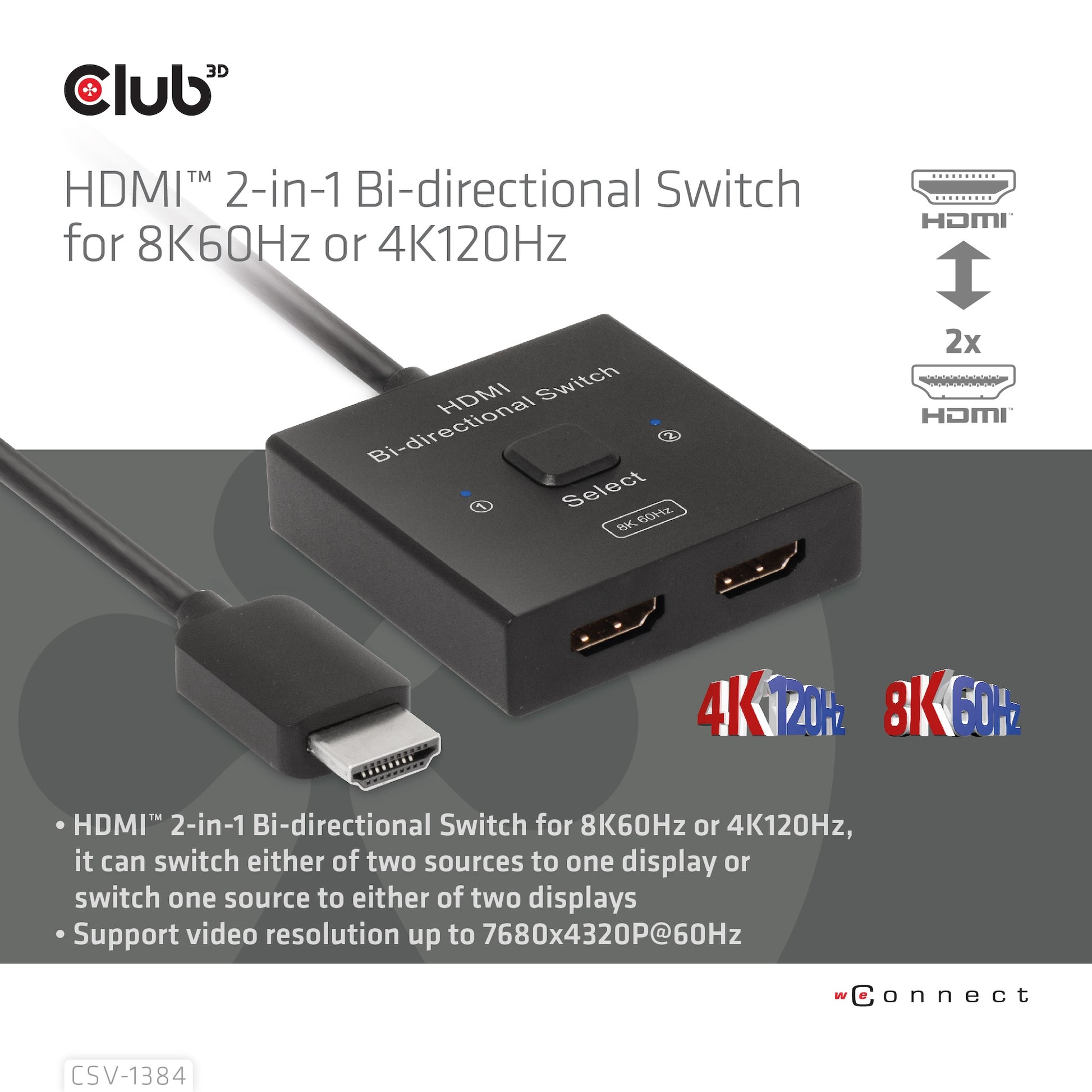 CLUB3D Club 3D CSV-1384 – HDMI Switch, 2×1, 8K@60 Hz