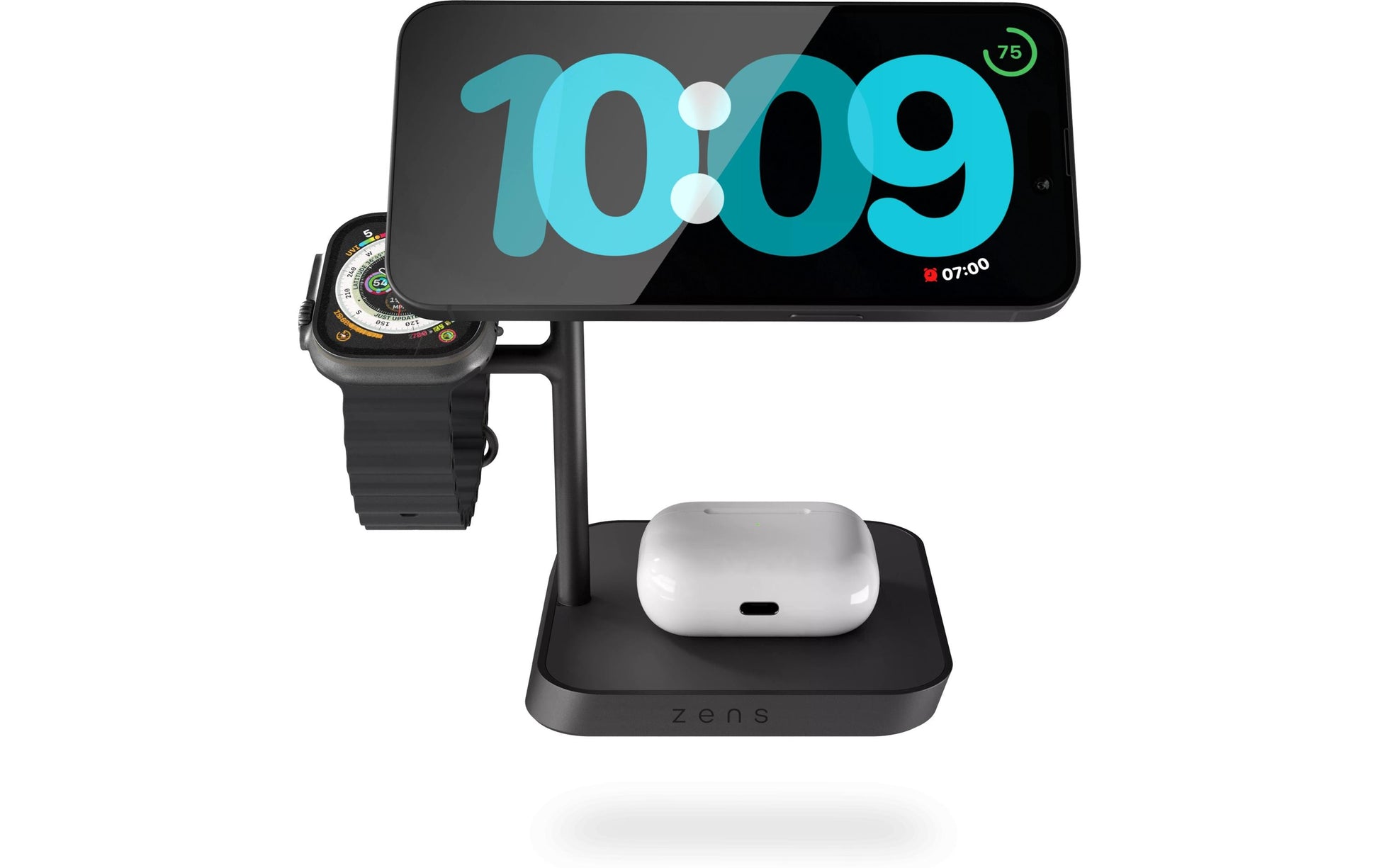 ZENS Ladestation (EU/UK/US) – 43 W, 1× USB-C, Qi, MagSafe, kabellos – für Kopfhörer, Smartphone, Smartwatch