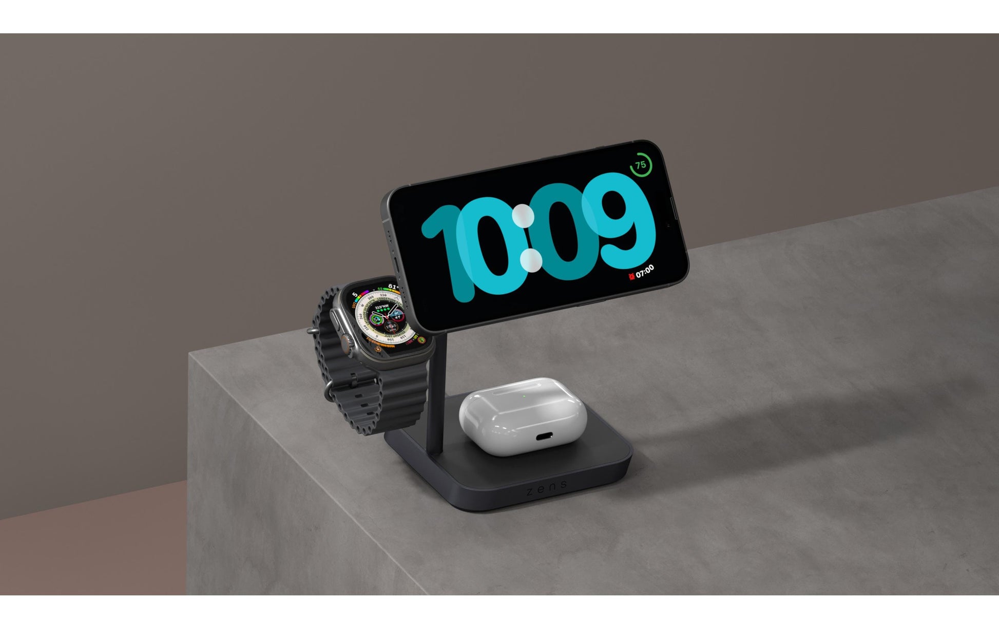 ZENS Ladestation (EU/UK/US) – 43 W, 1× USB-C, Qi, MagSafe, kabellos – für Kopfhörer, Smartphone, Smartwatch